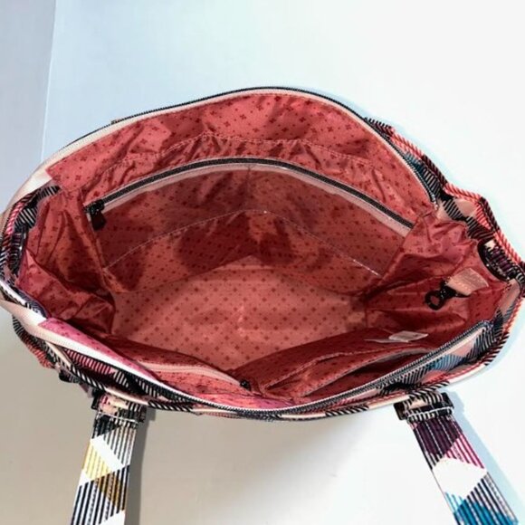 Lug Trotter Tote Bag Pink Plaid with matching Lug Drizzle Mini Zip Storage Pouch - Picture 11 of 16